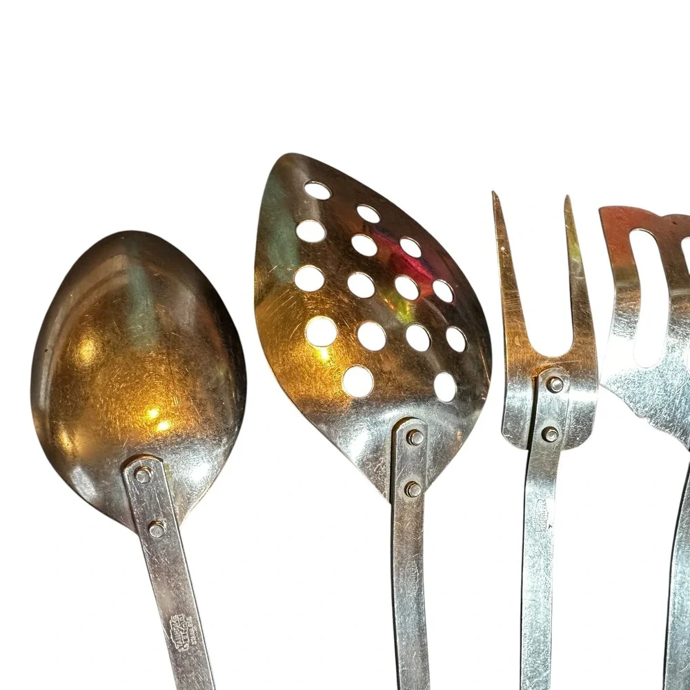 Stanhome Stainless‎ Steel Utensil Set Brown Bakelite Handles 5 Piece Spatulas
